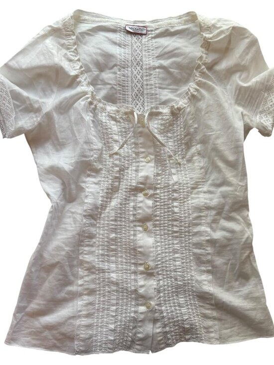 Vintage Tops - MAX&Co. Women's White and Cream Blouse